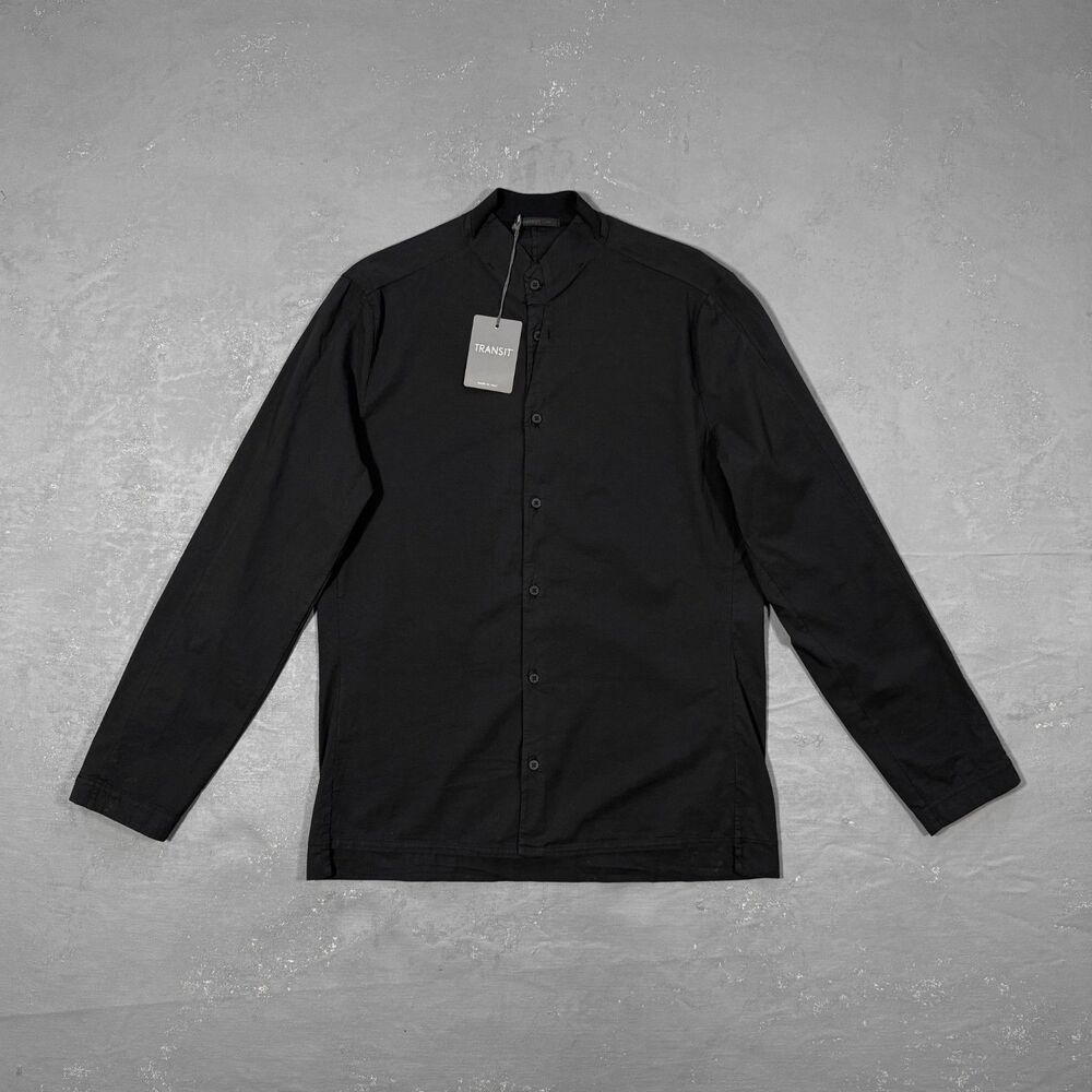 NWT Transit Black Cotton Blend Poplin Button Up Shirt Men's Small